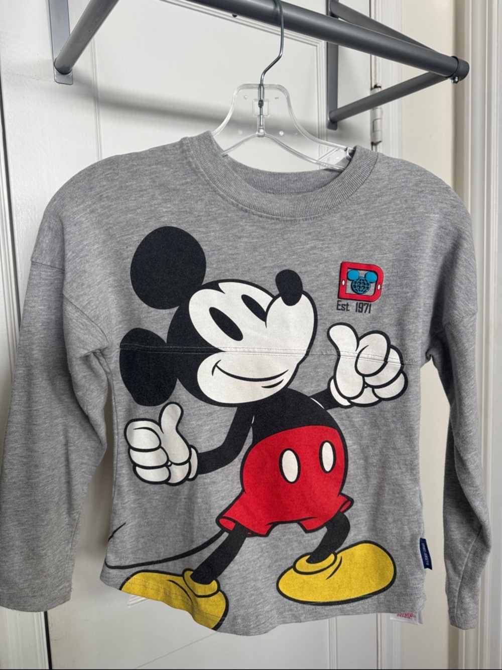 Disney Gray Mickey Mouse Graphic Sweatshirt with Red & Yellow Accents Small